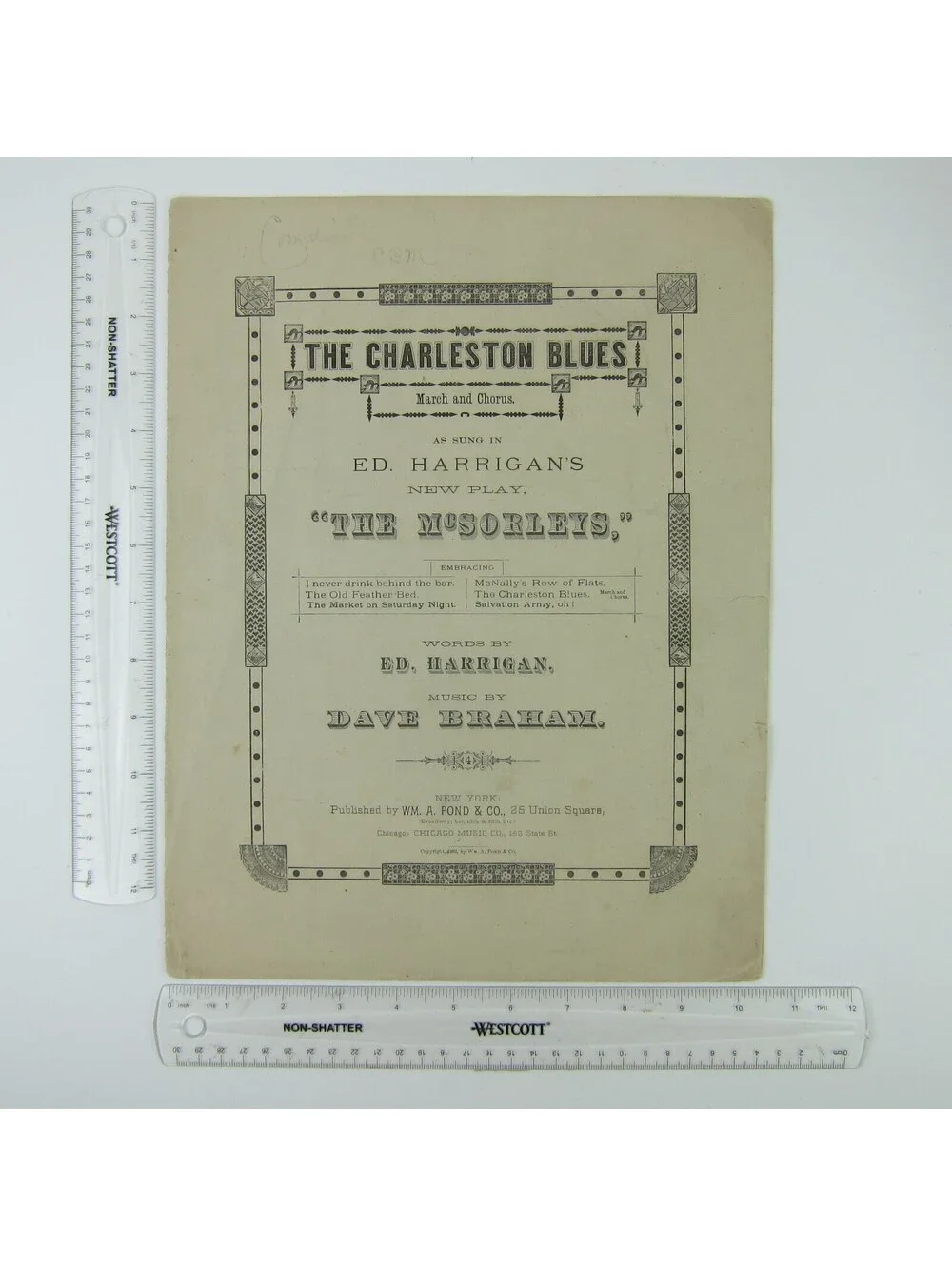 Sheet Music The Charleston Blues Ed Harrigan The McSorleys Braham Antique 1882